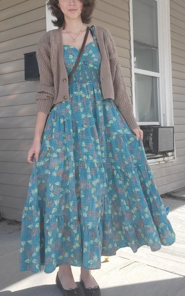 Floral Dress with Cozy Cardigan Layer