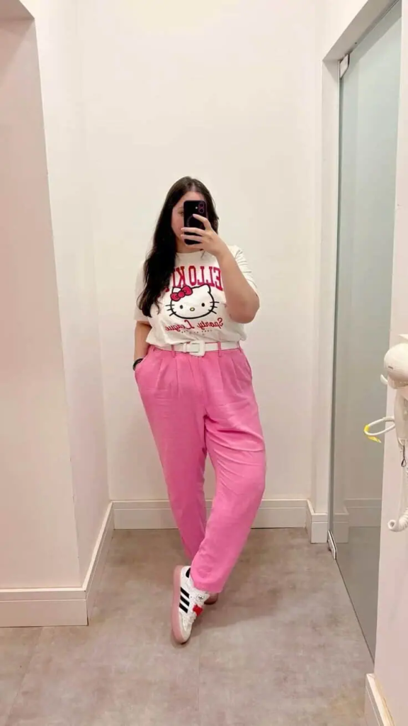 Playful Graphic Tee with Bold Pink Pants