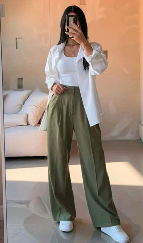 High-Waisted Pants, Tank, and Button Down