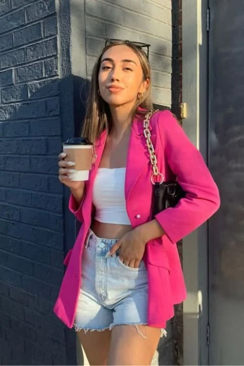 Blazer, Crop Top or Tank, and Jean Shorts