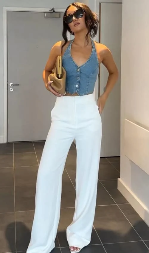 Denim Vest & White Pants