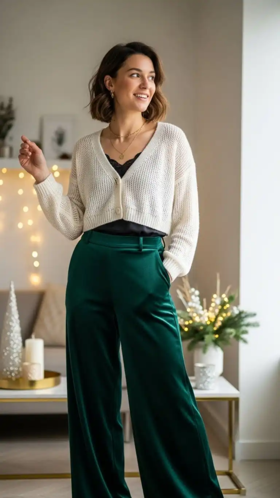 Wide-Leg Trousers with a Cropped Cardigan