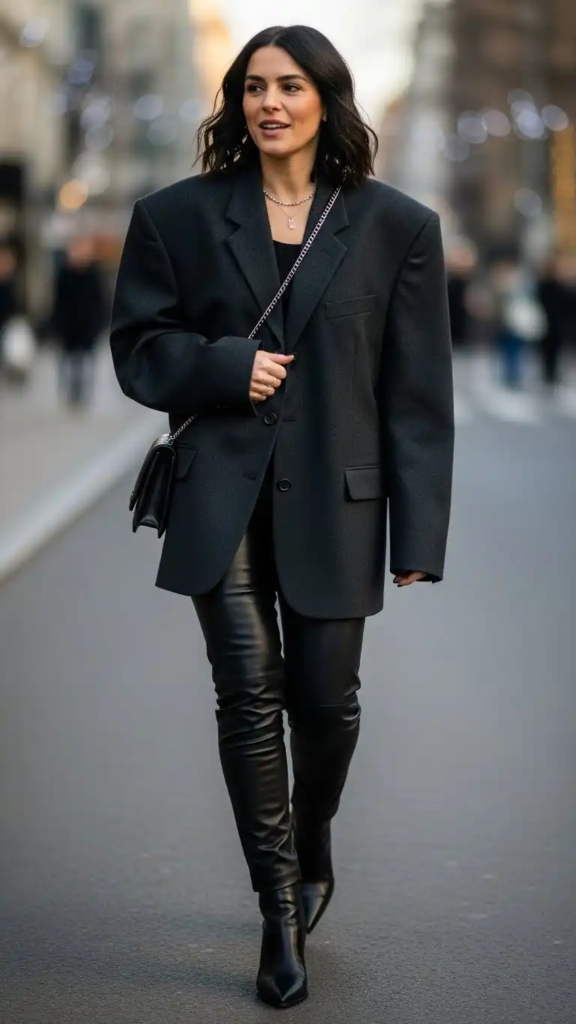 Leather Pants with an Oversized Blazer