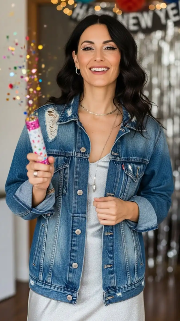 Denim Jacket Over a Slip Dress