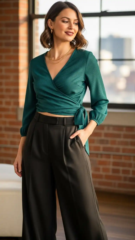 Wrap Top with High-Waisted Trousers