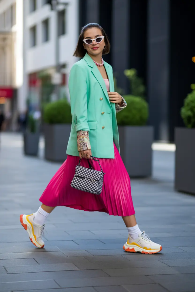 Mint Blazers and Hot Pink Pleats