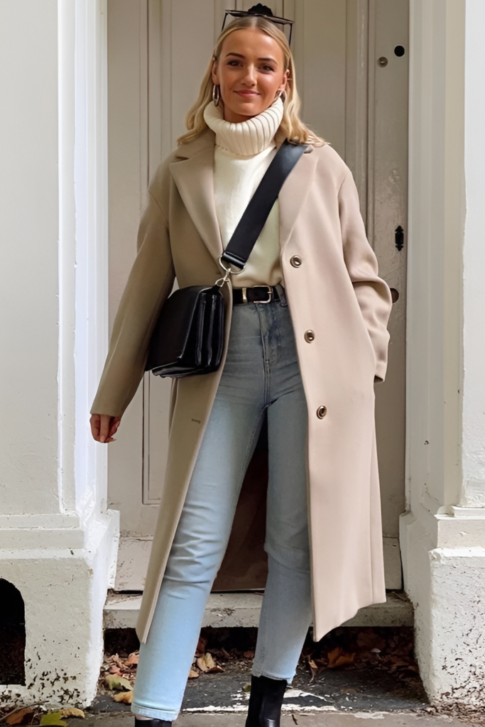 Statement Outerwear Paired with Neutral Basics