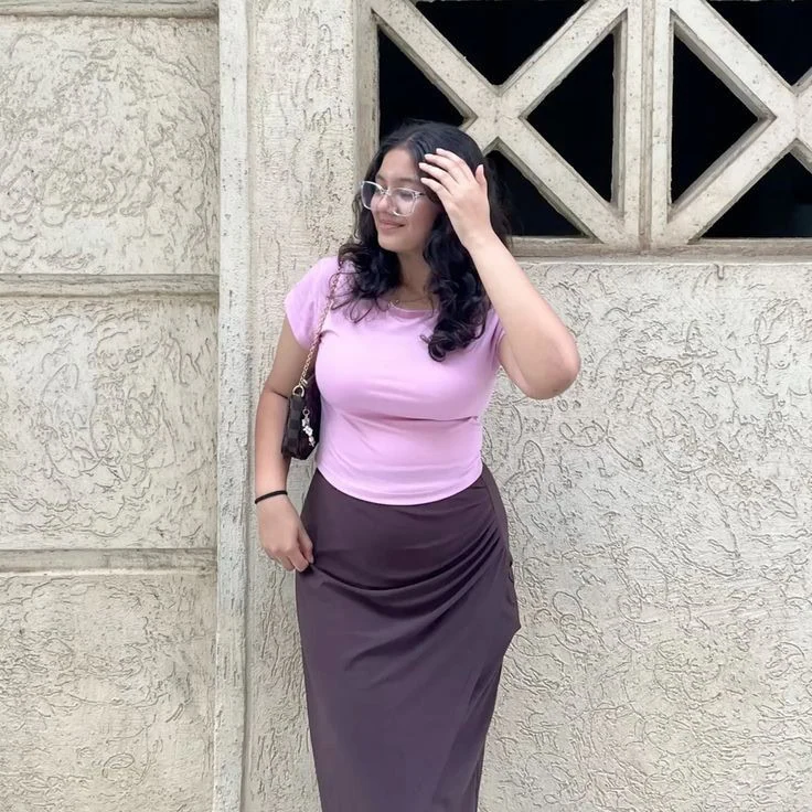 Pastel Top with Elegant Maxi Skirt