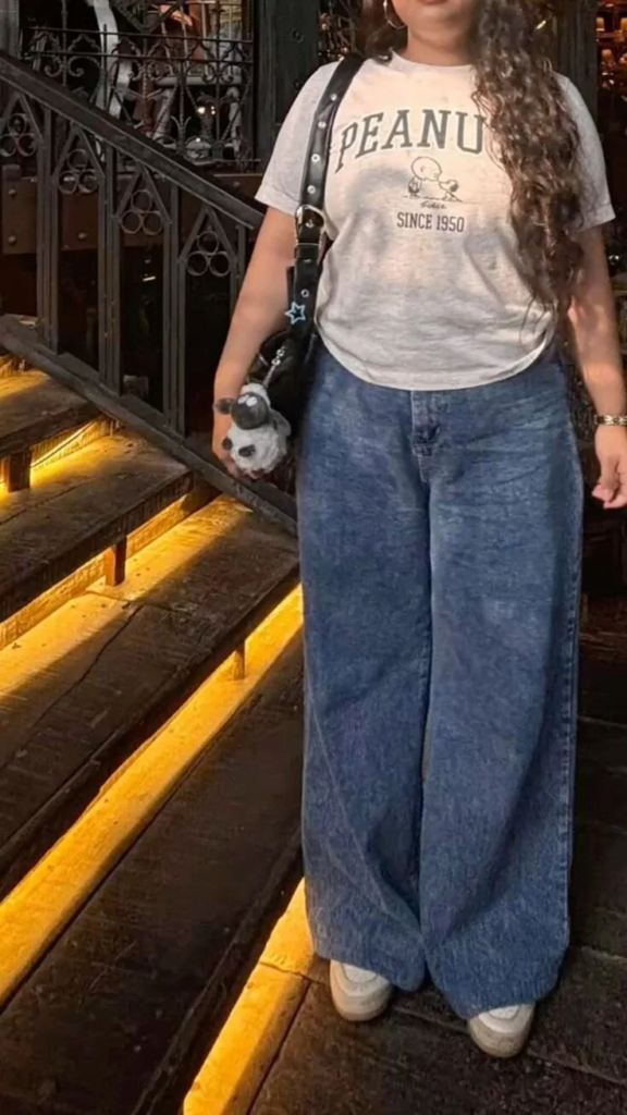 Graphic Tee with Wide-Leg Jeans