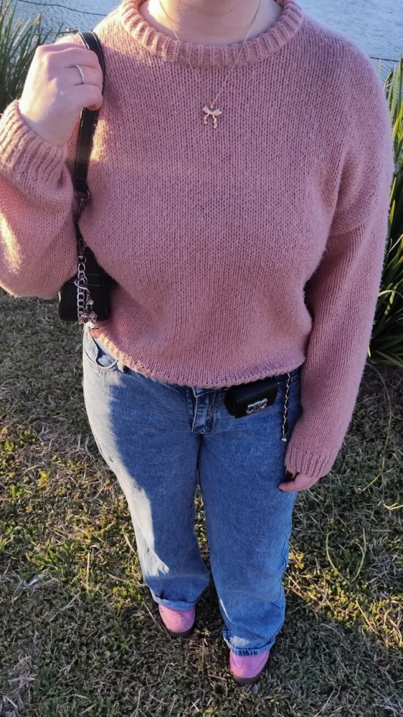 Cropped Sweater with Distressed Denim