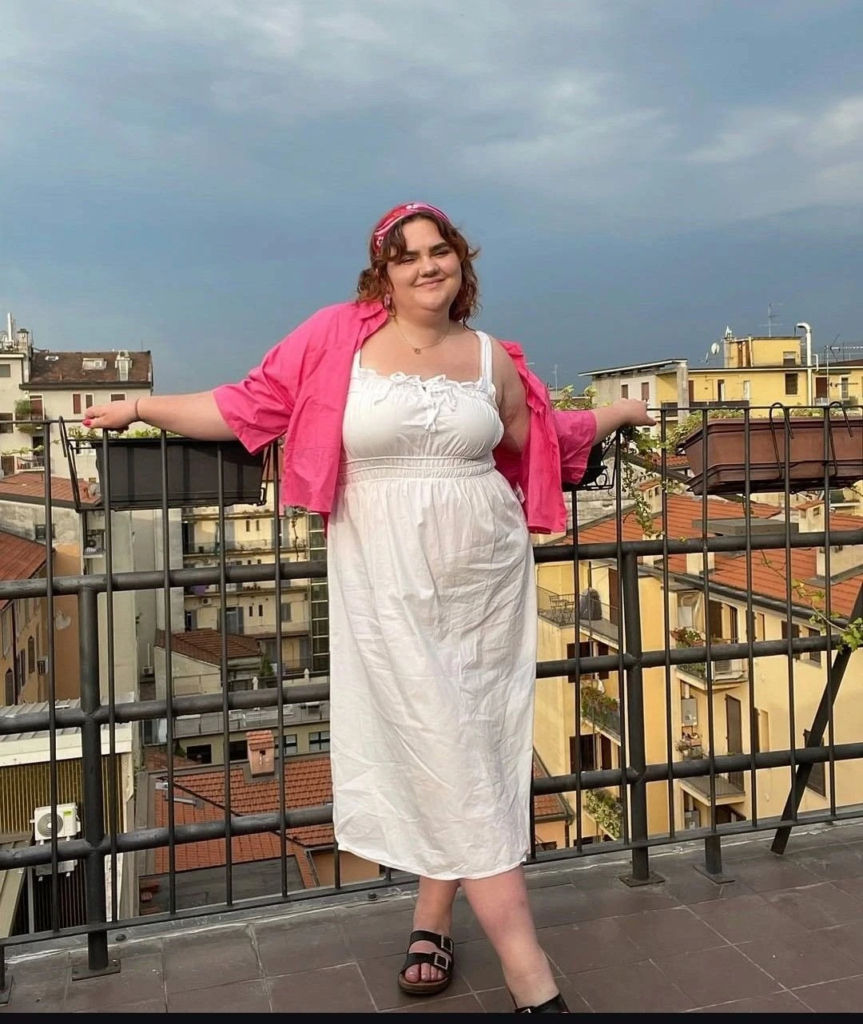 Bright Cardigan Over White Midi Dress
