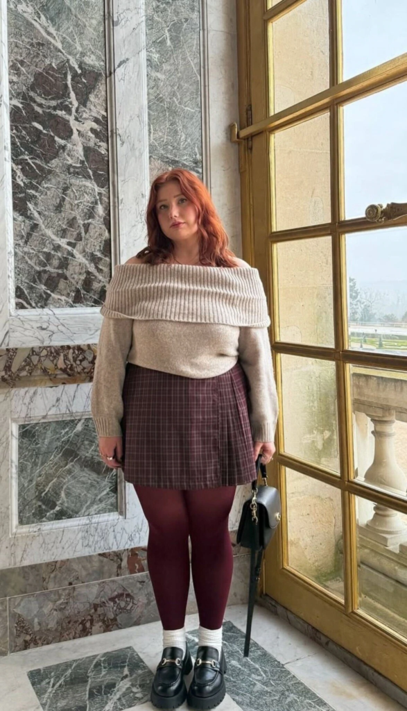 Cozy Off-Shoulder Sweater with Pleated Skirt