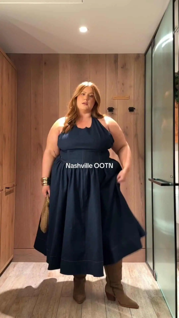 Classic Navy Halter Midi Dress