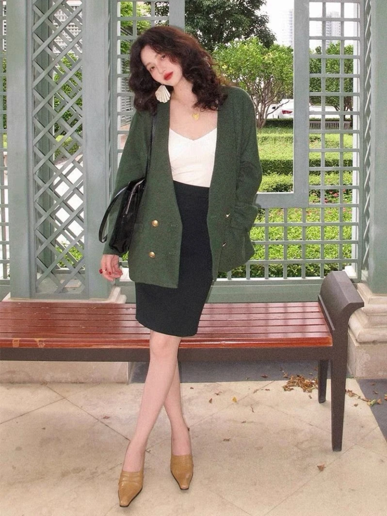 Oversized Blazer with Statement Pearls