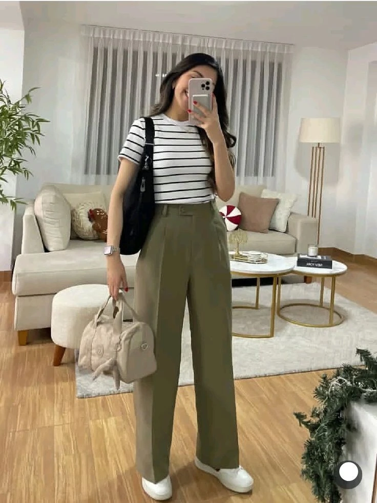 Striped Tee and Olive Trousers Combo