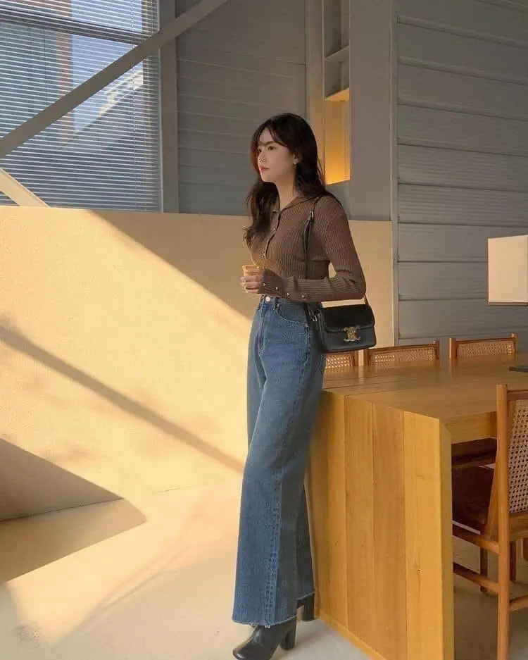 Ribbed Top and High-Waisted Denim