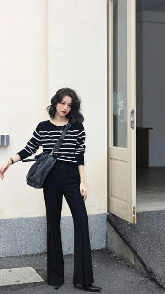 Classic Stripes With Black Flared Pants