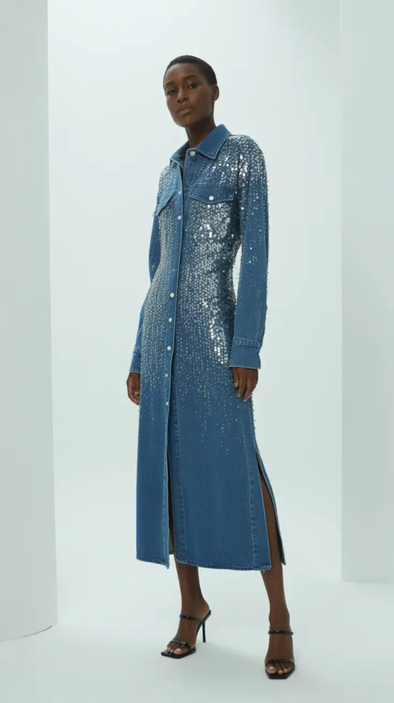 Sequined Denim Dress