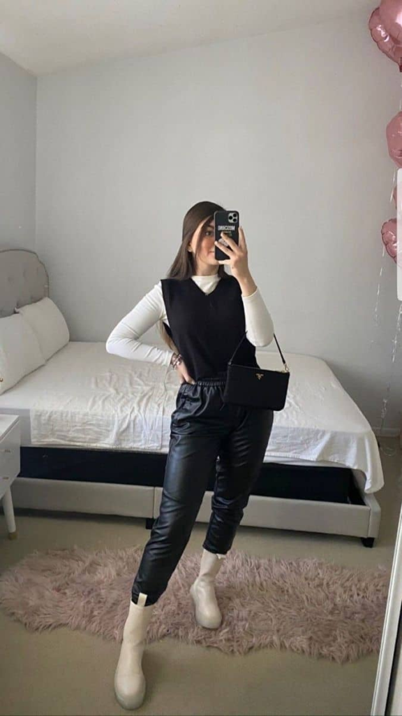 Leather Leggings With Preppy Layers