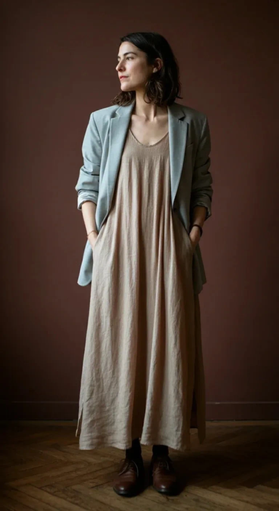 Sleeveless Maxi Dress With A Lightweight Blazer