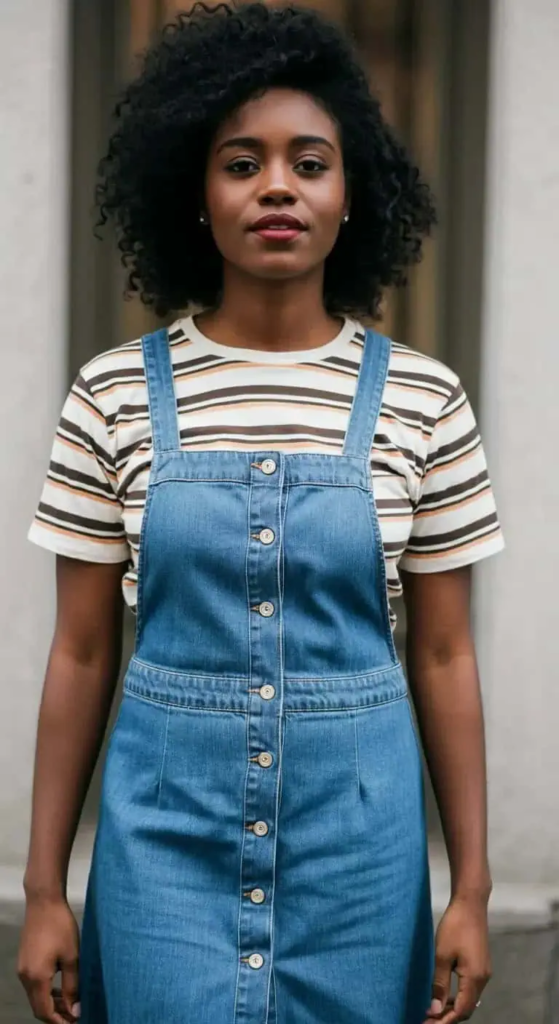Button Down Denim Skirt And Striped Tee