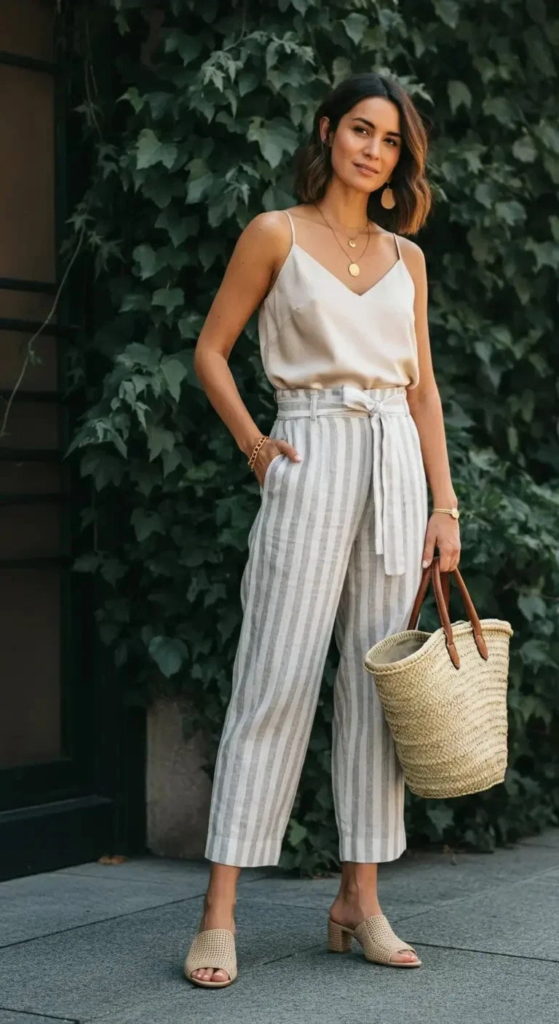 Striped Linen Pants And Camisole