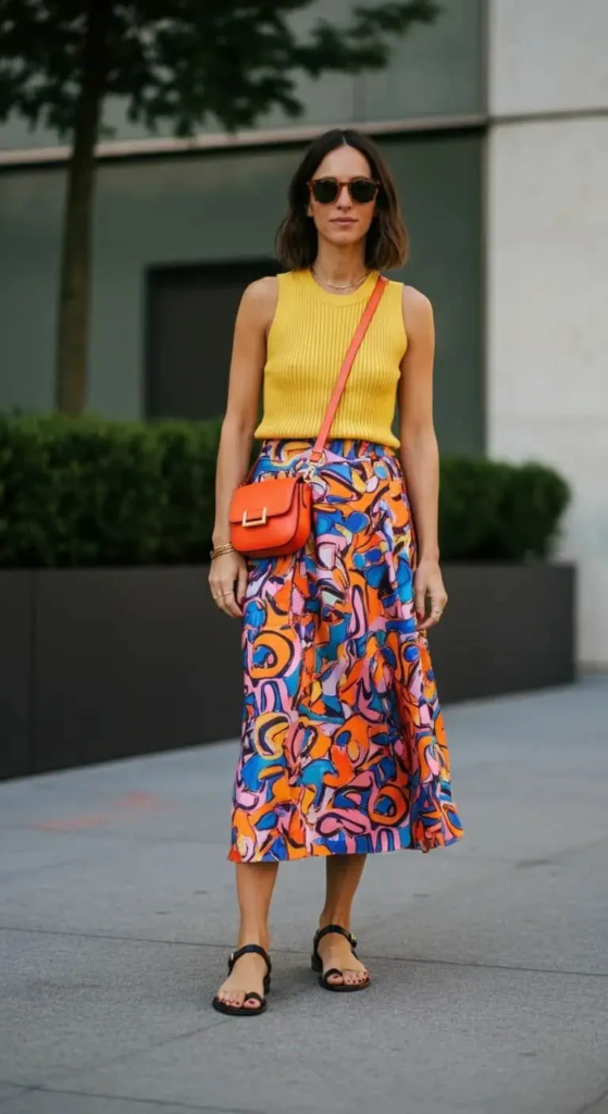 Printed Midi Skirt And Knit Tank