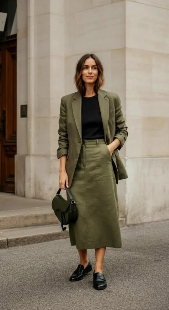 Linen Blazer And Midi Skirt