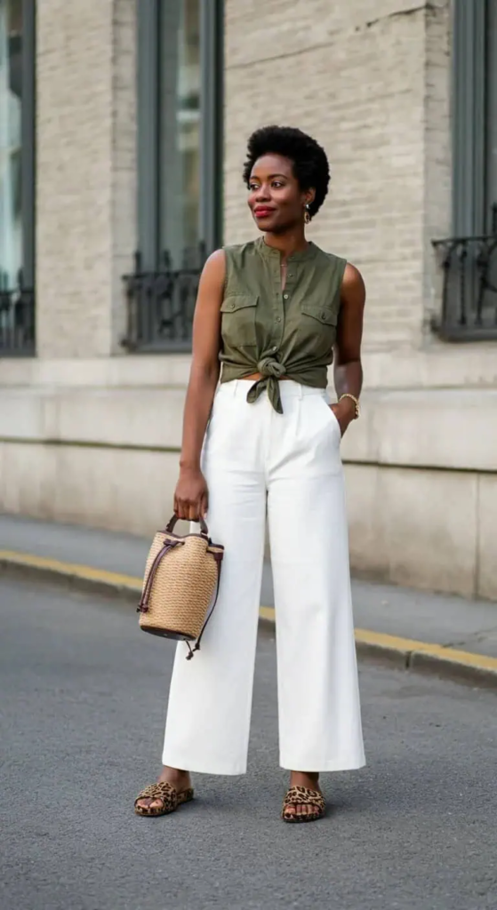 Wide-Leg Pants And Knotted Top