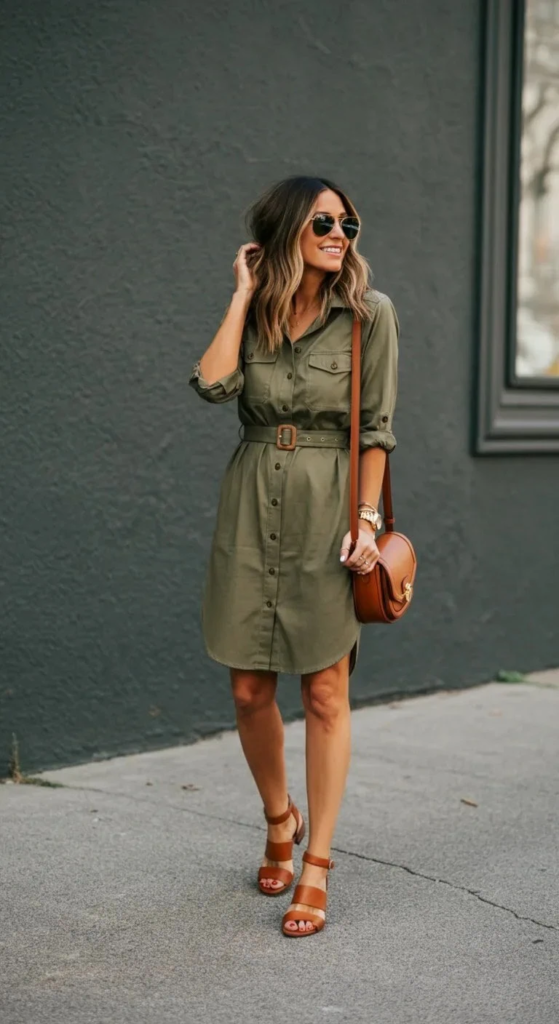Belted Shirtdress And Ankle Strap Sandals