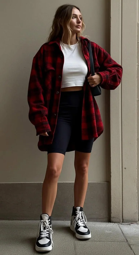 Oversized Flannel And Bike Shorts
