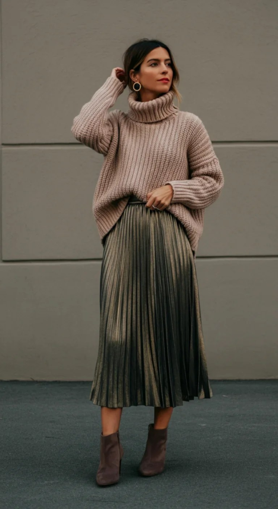 Oversized Sweater With Pleated Skirt