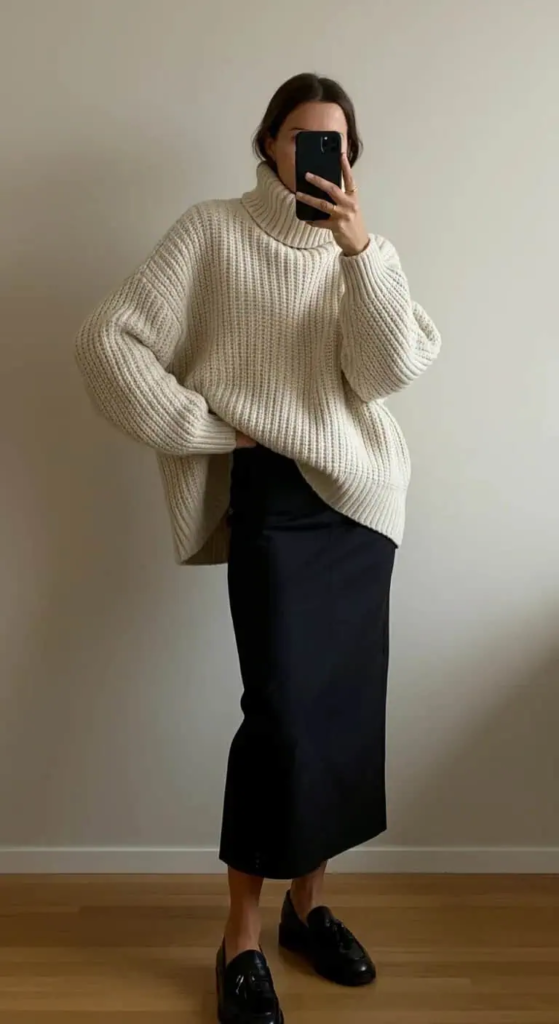 Pencil Skirt With Oversized Knit Sweater