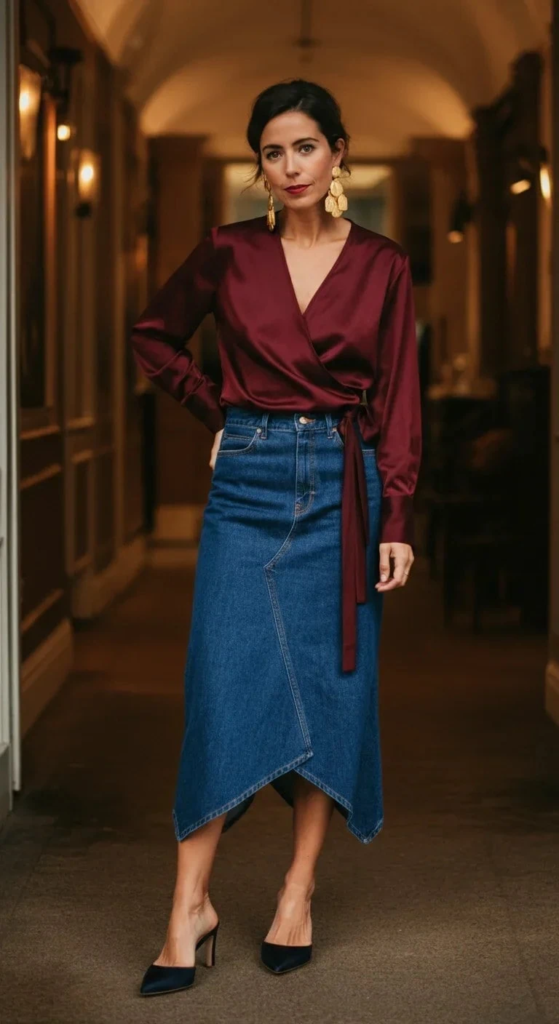 Wrap Top And Asymmetric Hem Skirt