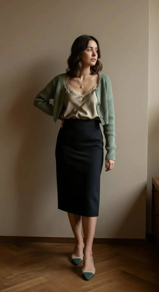 Cropped Cardigan And High-Waisted Pencil