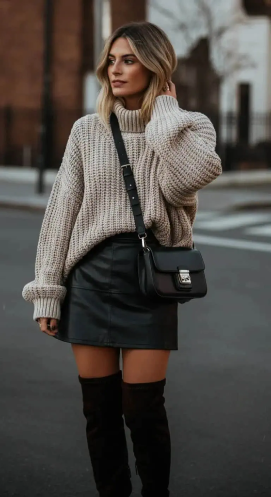 Chunky Knit And Leather Mini