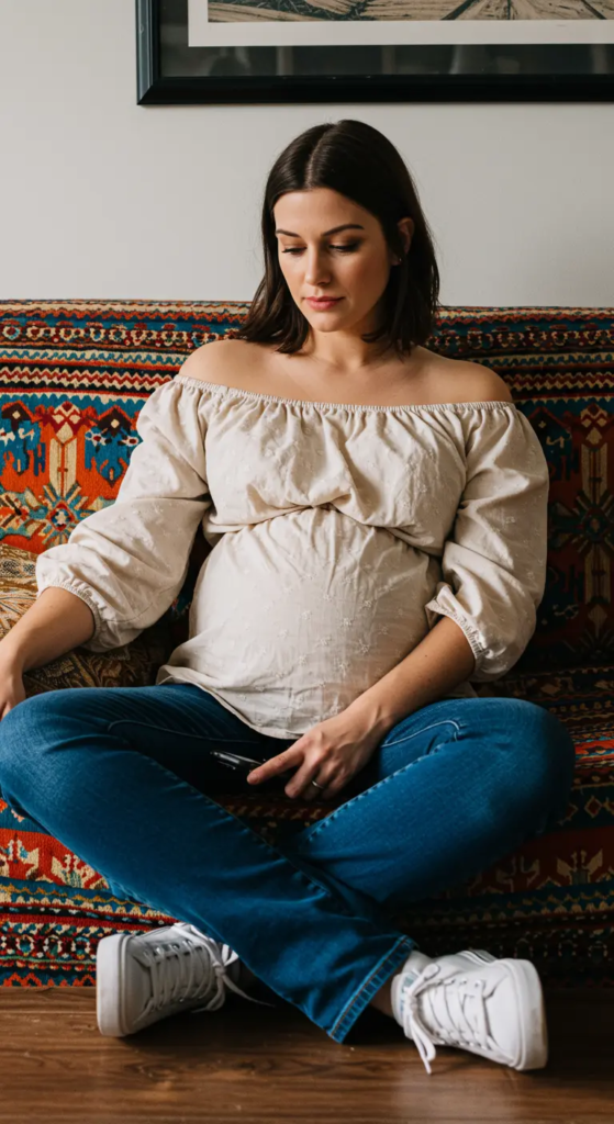 Off-Shoulder Top With Maternity Jeans