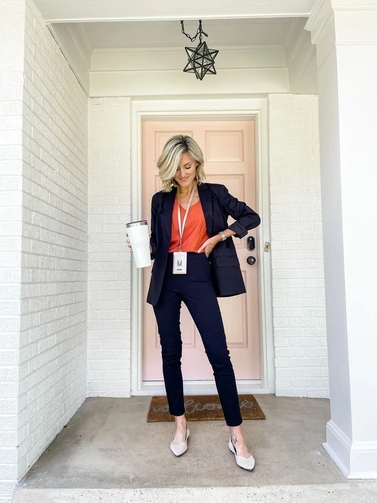 2. Sleek Navy Suit With Pop Of Color