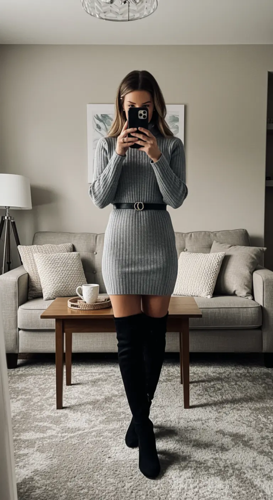 Sweater Dress With Over-The-Knee Boots