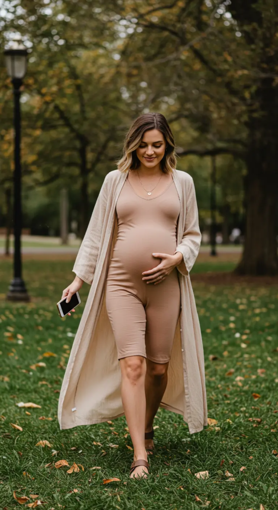 Maternity Romper With Duster Cardigan