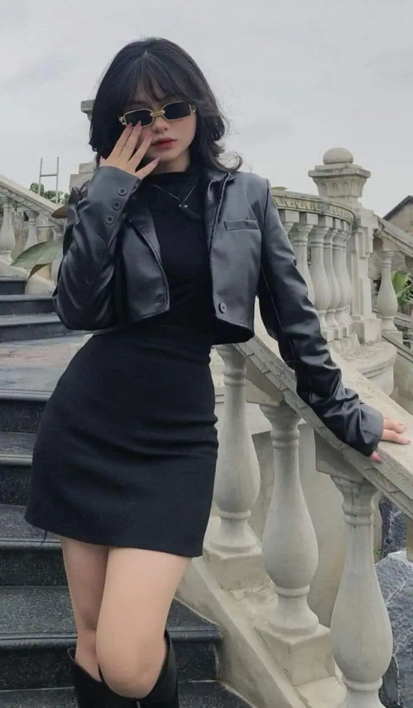 Black Leather Blazer With Mini Skirt