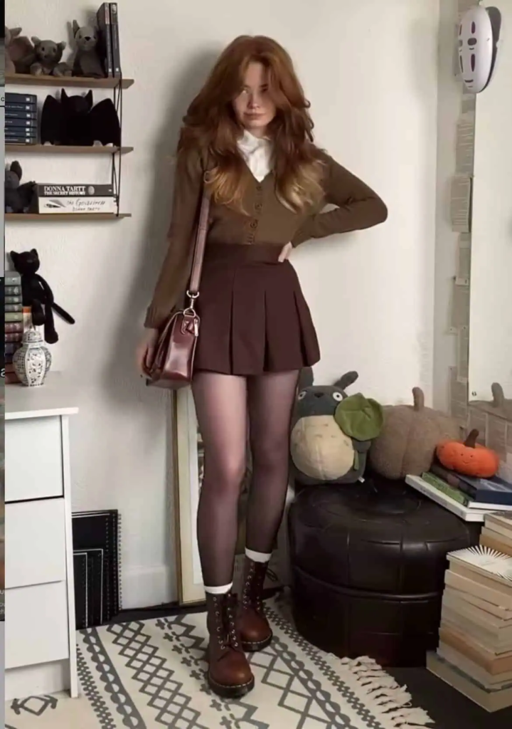 Chocolate Brown Cardigan Skirt Combo