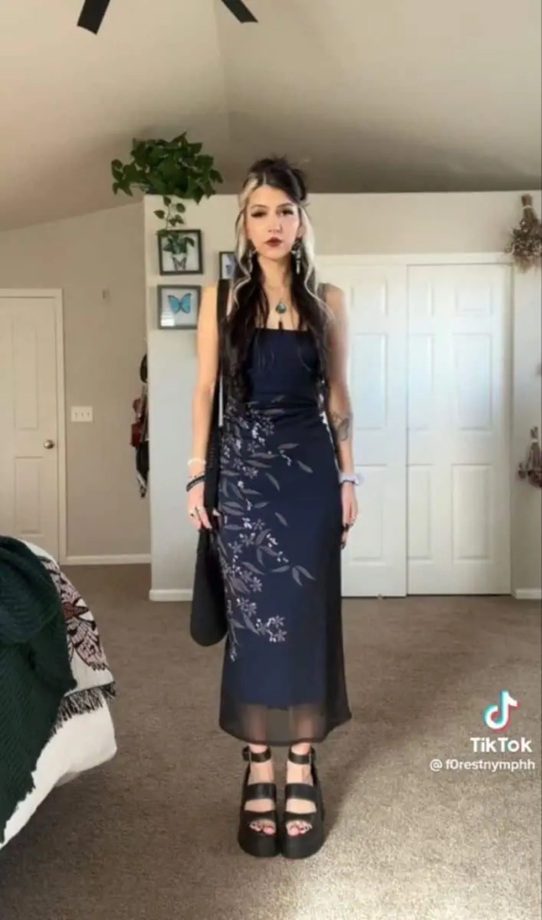 Dark Floral Midi With Platform Boots