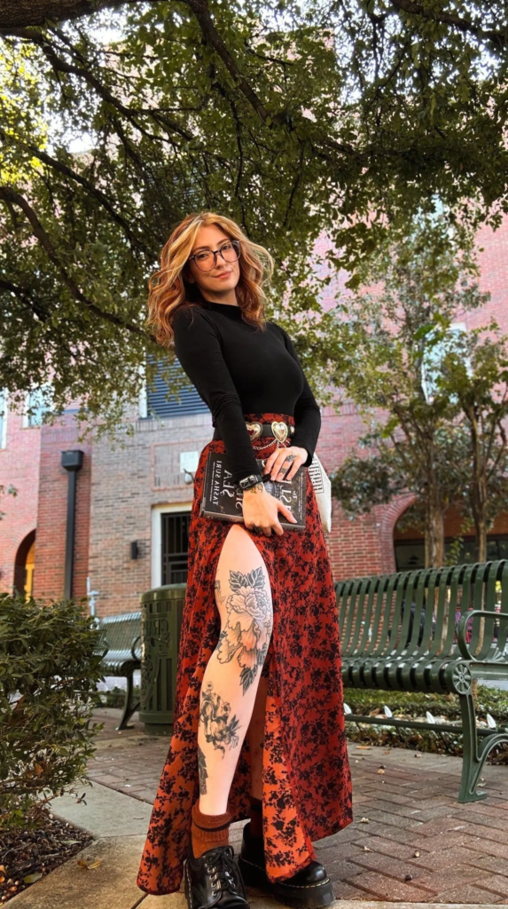 Red Lace Maxi Skirt With Black Long Sleeve