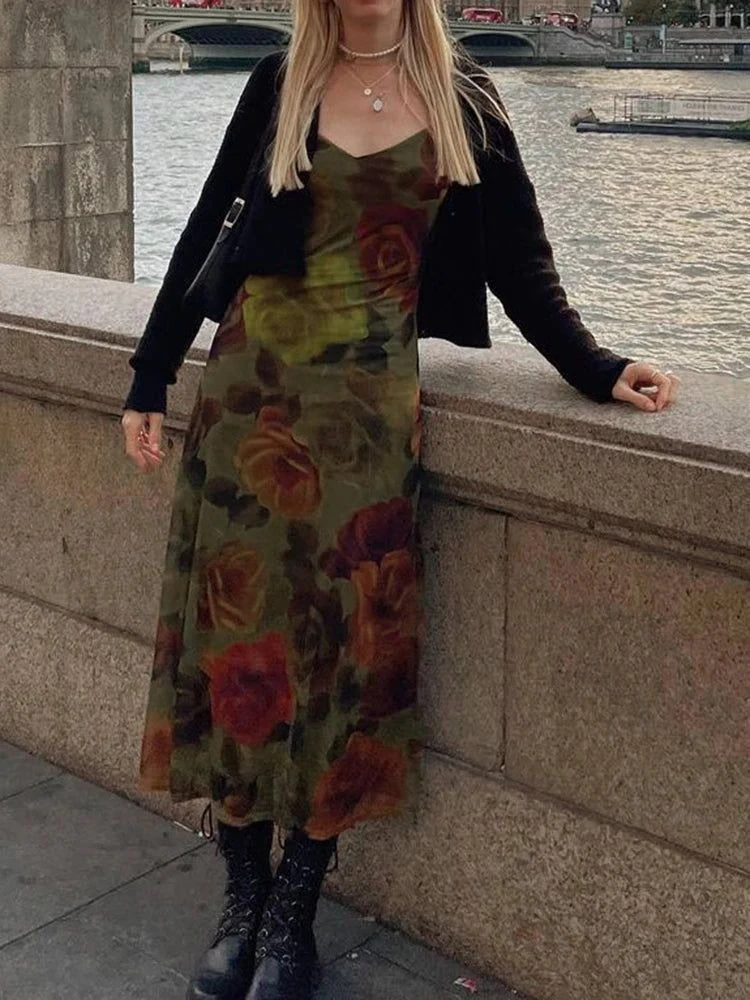 Vintage Floral Slip Dress Layered Look