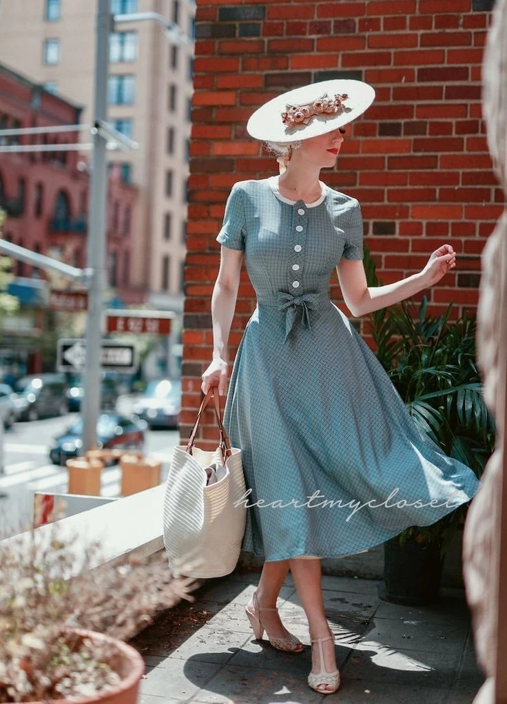 Elegant Blue Gingham Day Dress