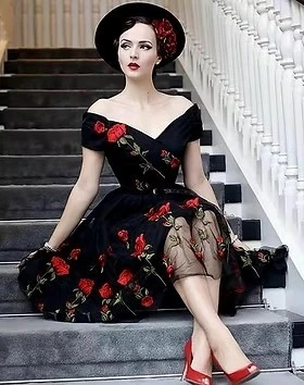 Floral Elegance In Black Tulle