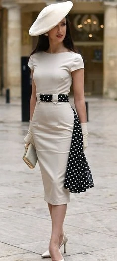Elegant White Dress With Polka-Dot Accent