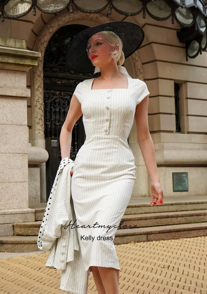Elegant White Pinstriped Wiggle Dress