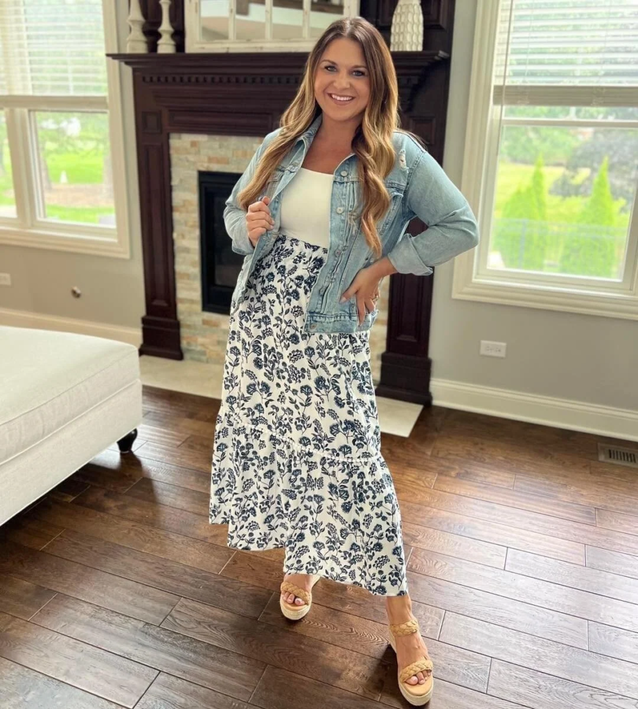 7. Floral Maxi And Denim Jacket